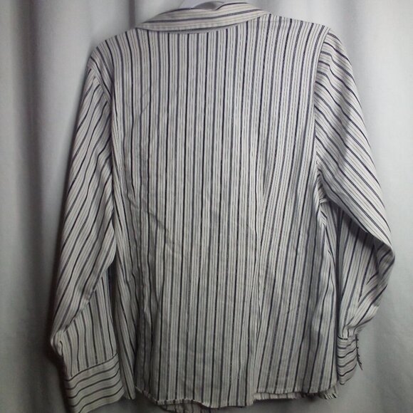 Lane Bryant Blouse 20 Women Button Up Long Sleeve Stripe White Silver Black - Picture 5 of 16